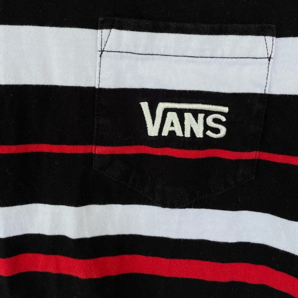 Vans Men’s Bedford Striped Pocket T-Shirt with Black Red White Size L - Picture 5 of 7